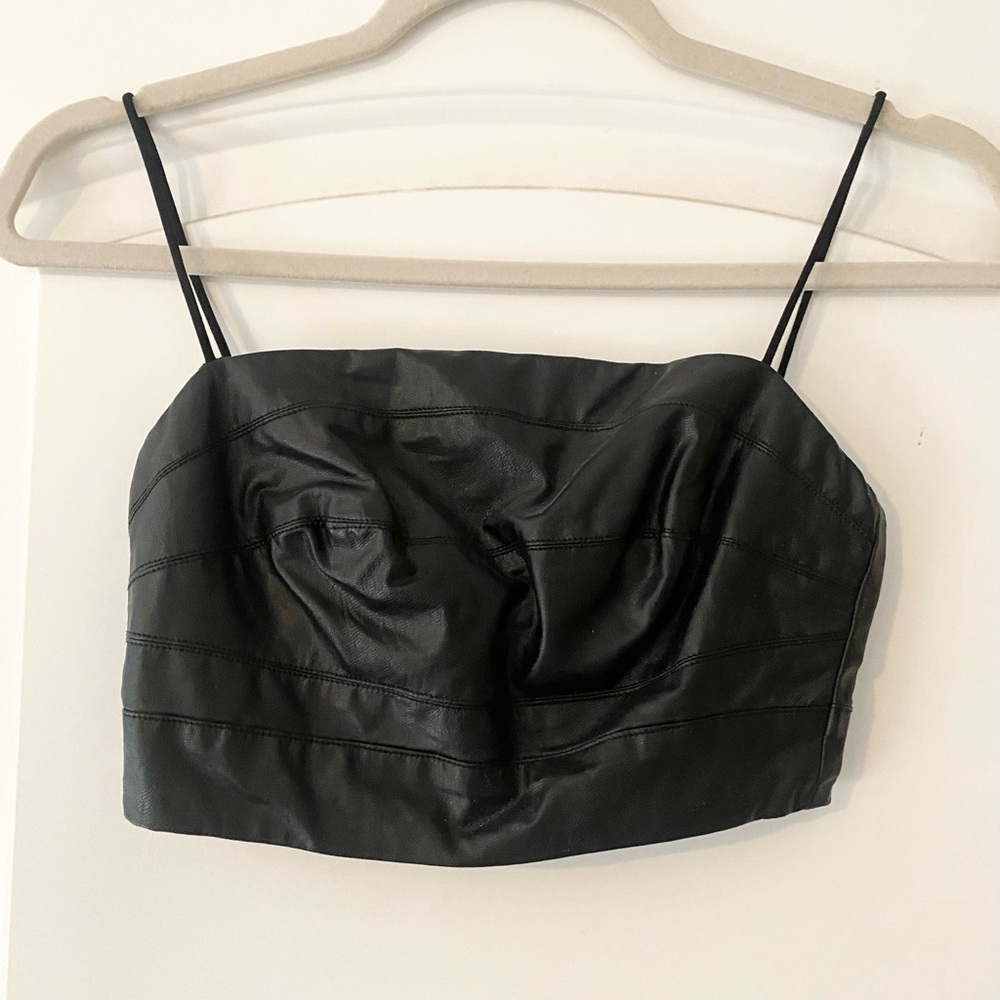 Fashion Nova Black Faux Leather Crop Top